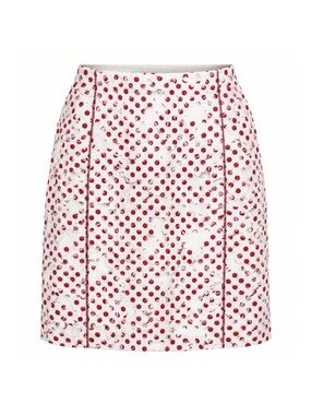 Oscar De La Renta Red & White Polka Dot Straight Skirt Size 12